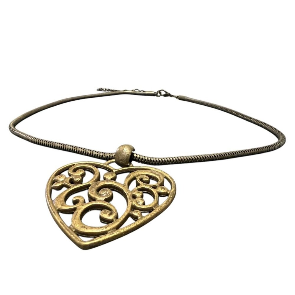 Vintage Ornate Heart Pendant Necklace Adjustable
